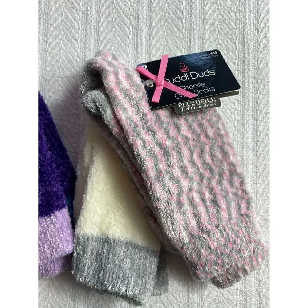 Cuddl Duds Girls Shoe Size 4-10 Chenille Crew Socks - 2 - 2 Packs